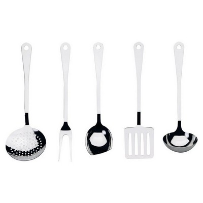set of kitchen cutlery in polished steel